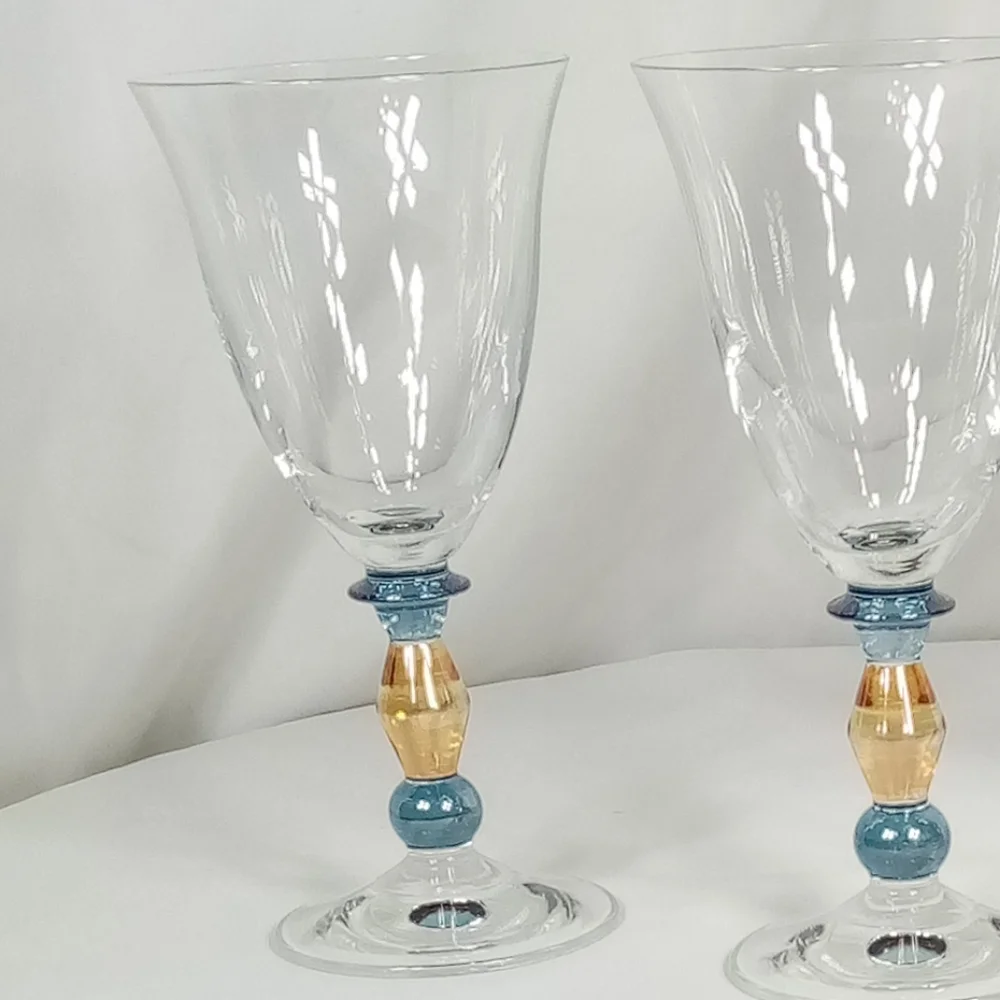 Set Of 3 Mikasa Estate Clear Amber Wine Glass Goblet